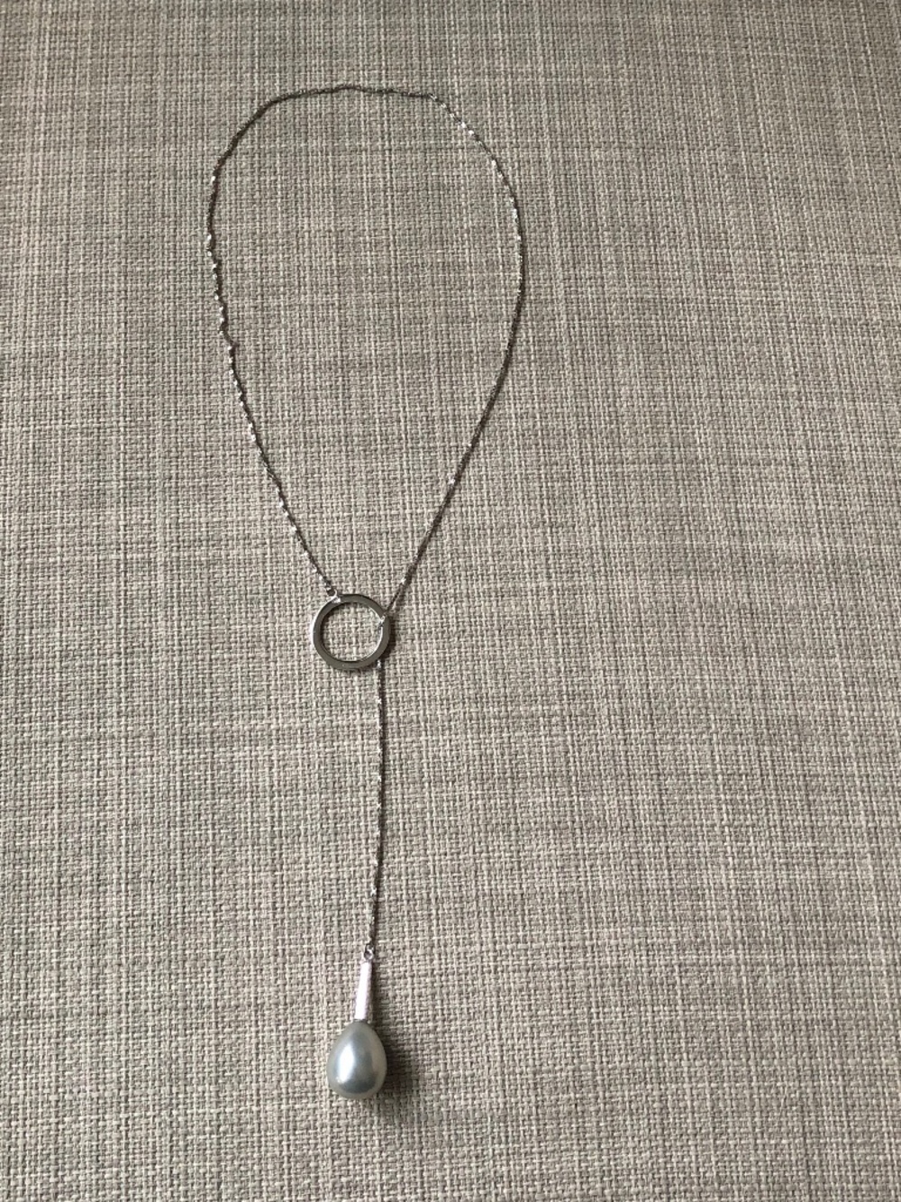 New Grey Shell Pearl and Sterling Silver Lariat